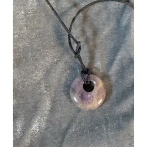 Natural Amethyst Donut Pendant‎ Necklace Adjustable Cord Boho Gemstone